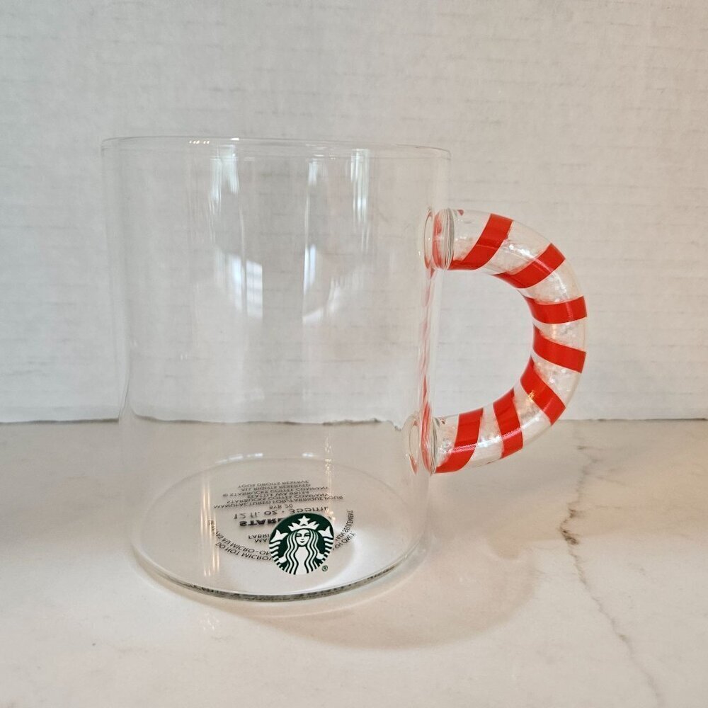Starbucks 2020 Clear Glass Holiday Mug Christmas Candy Cane Handle - 12 Fl Oz